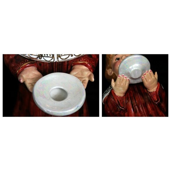 17" Hand Painted Ceramic Large Choir Boy Candle Holder Signed 2004 Christmas - Picture 3 of 12